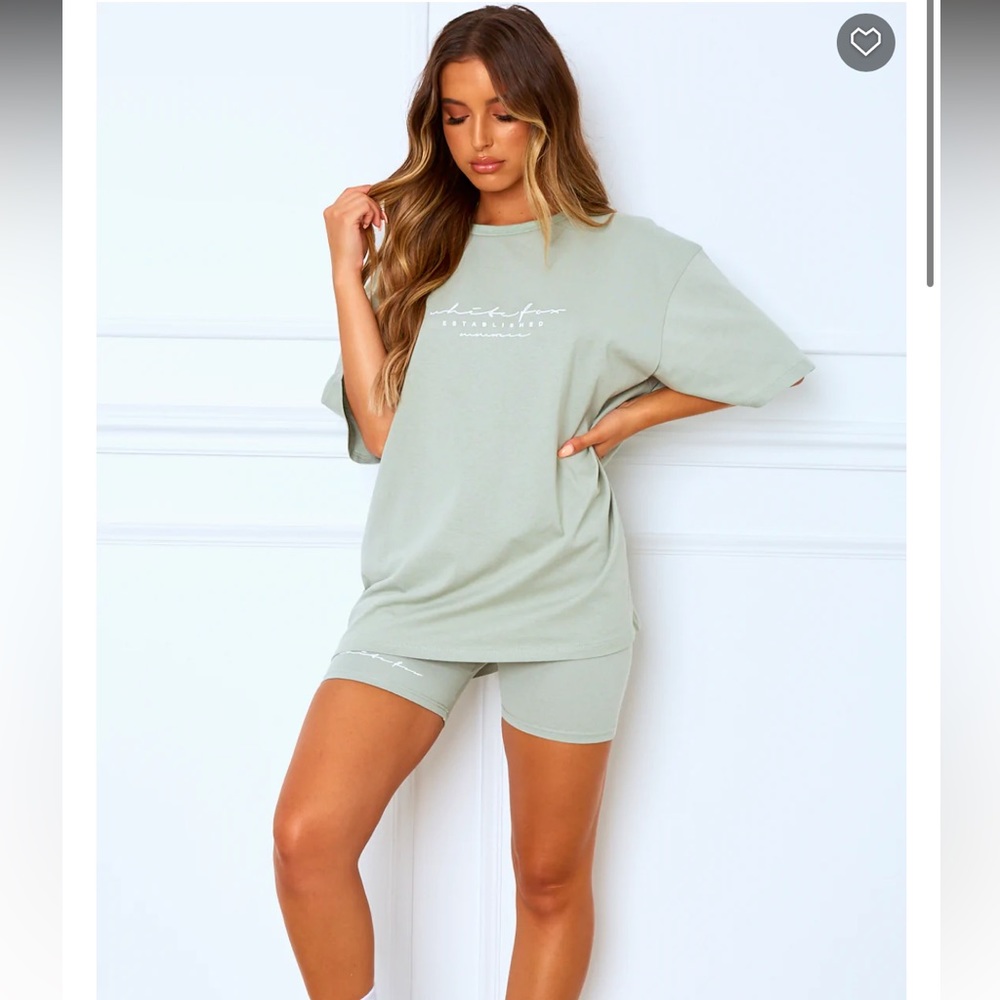 White Fox Boutique Signature Biker Short Set - size small, sage, mint condition